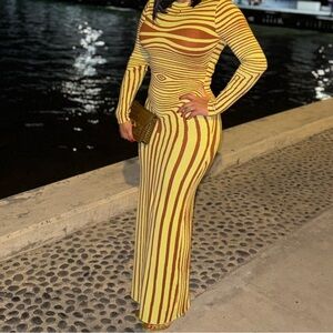 Chic Long Sleeve Striped Maxi Dress